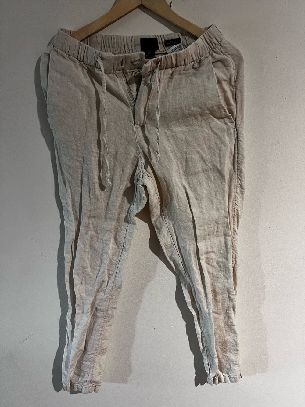 H&M Men's Light Cream Drawstring Linen Chinos